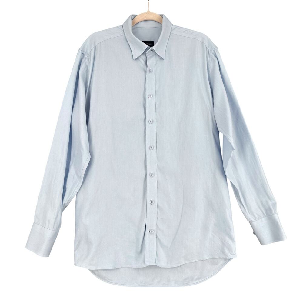 TAILOR STORE Light Blue Fitted Contemporary Long Sleeve Button-Down Shirt Medium